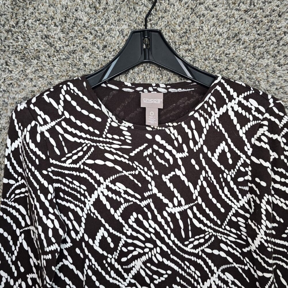 Chicos Top Womens 0 US Small‎ Brown Printed Scoop Neck Long Sleeve Casual Ladies - Picture 4 of 7